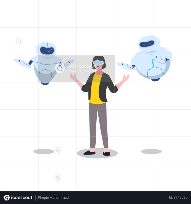 Woman working with ai robot technology  Illustration