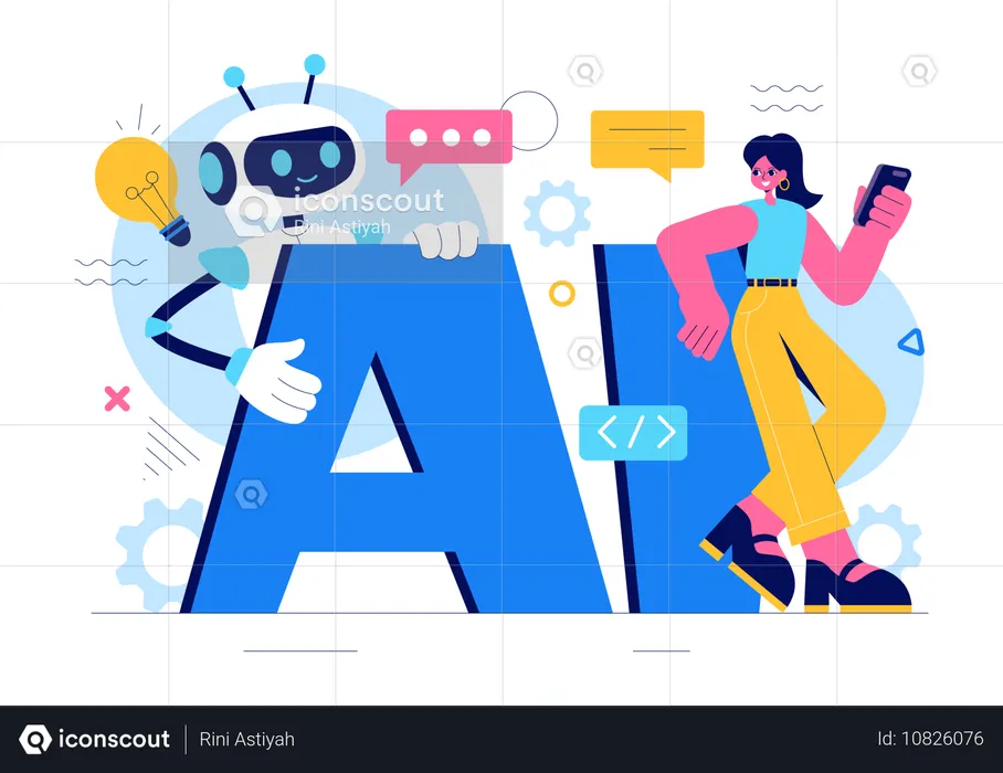 Woman working with Artificial Intelligence  Illustration