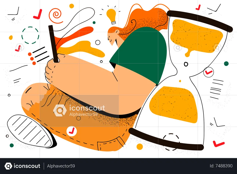 Woman working with deadline time  Illustration