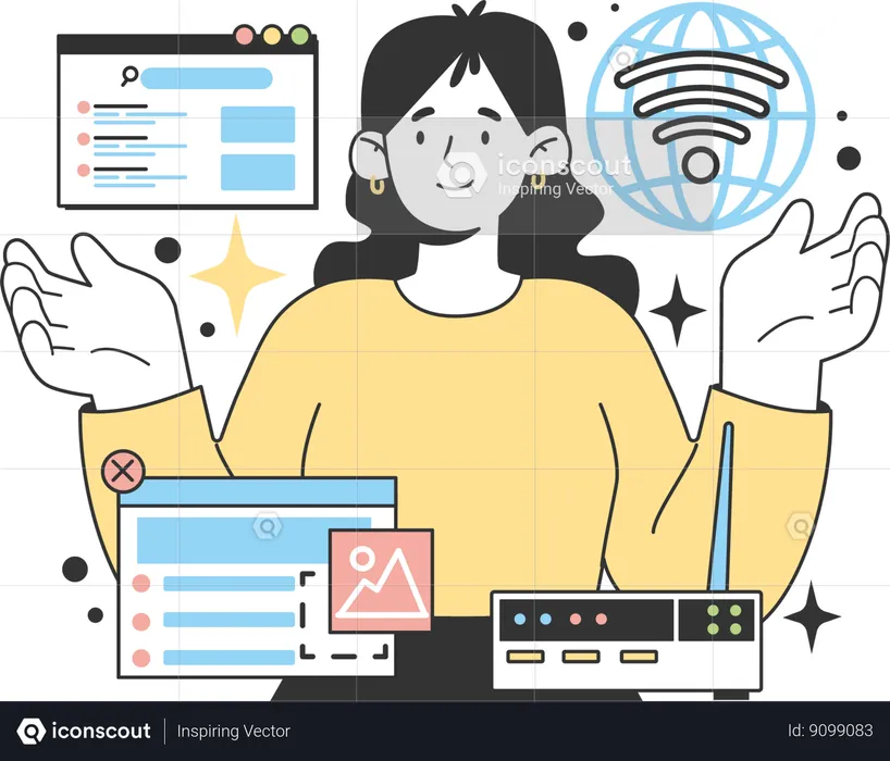 Woman working with internet service  Illustration