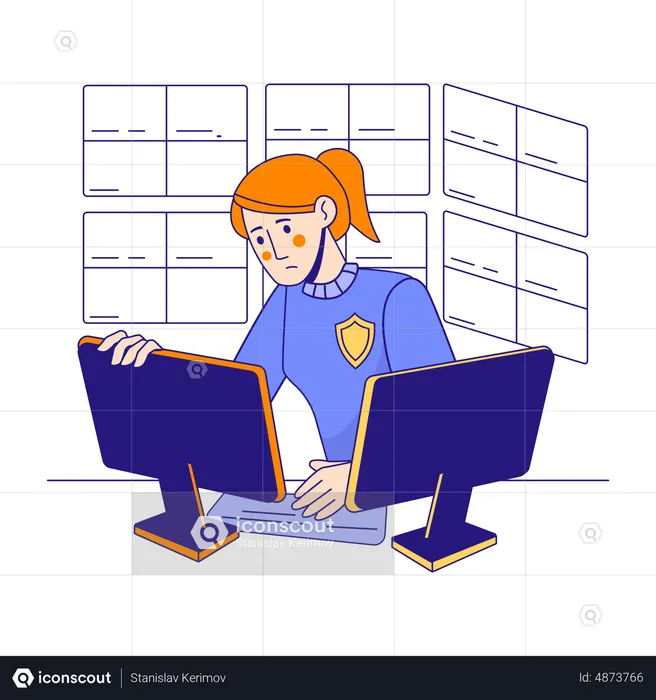Woman working with multiple display  Illustration