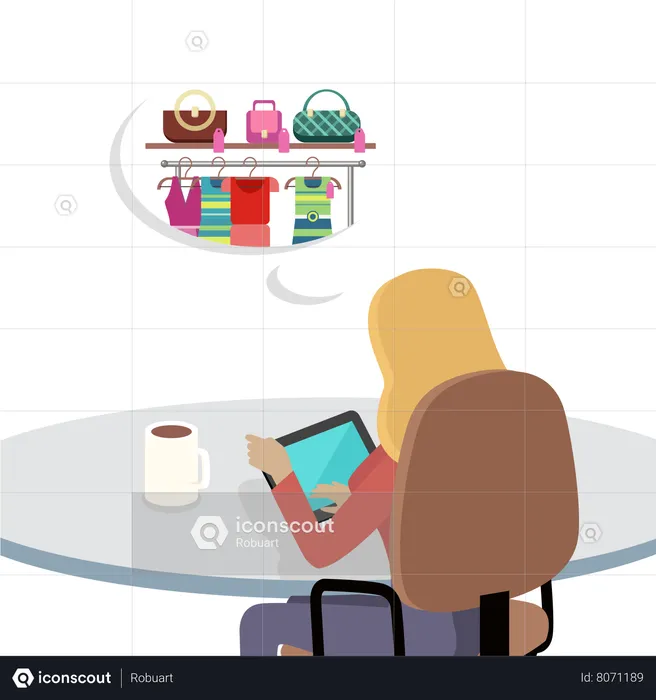 Woman Working with Tablet in Office  Illustration