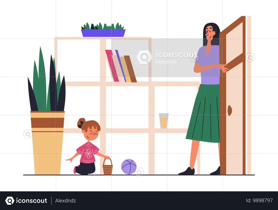 Woman Works As Babysitter And Taking Care Of Little Baby Girl At Home  Illustration