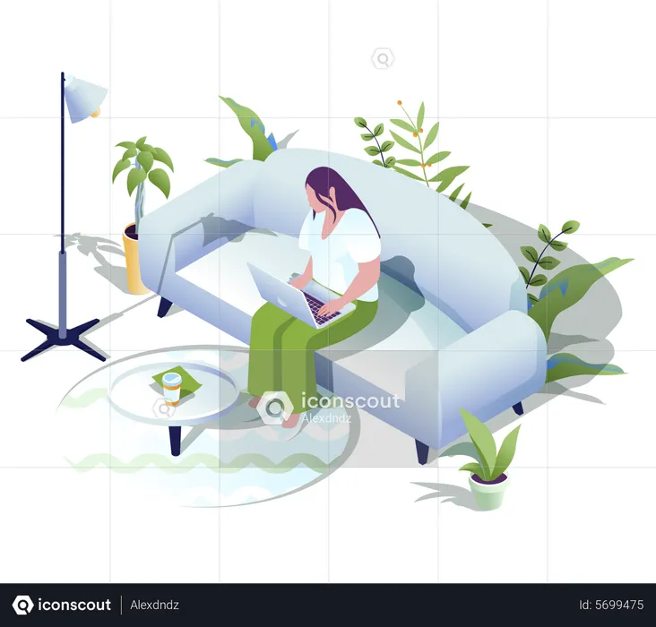 Woman works as freelancer from home  Illustration