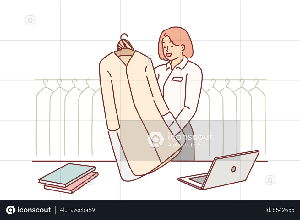 Woman works at dry cleaner  Illustration