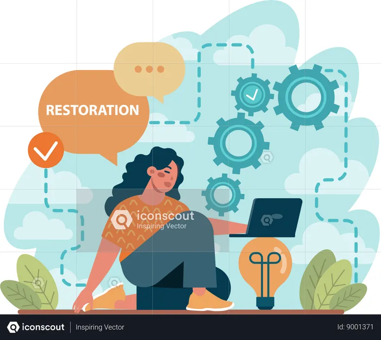 Woman works for web restoration  Illustration