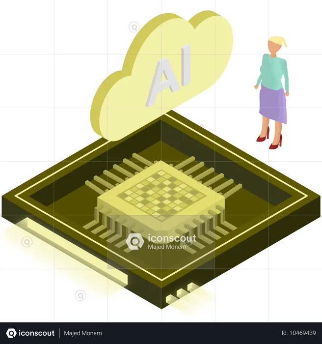 Woman works on edge computing chip  Illustration