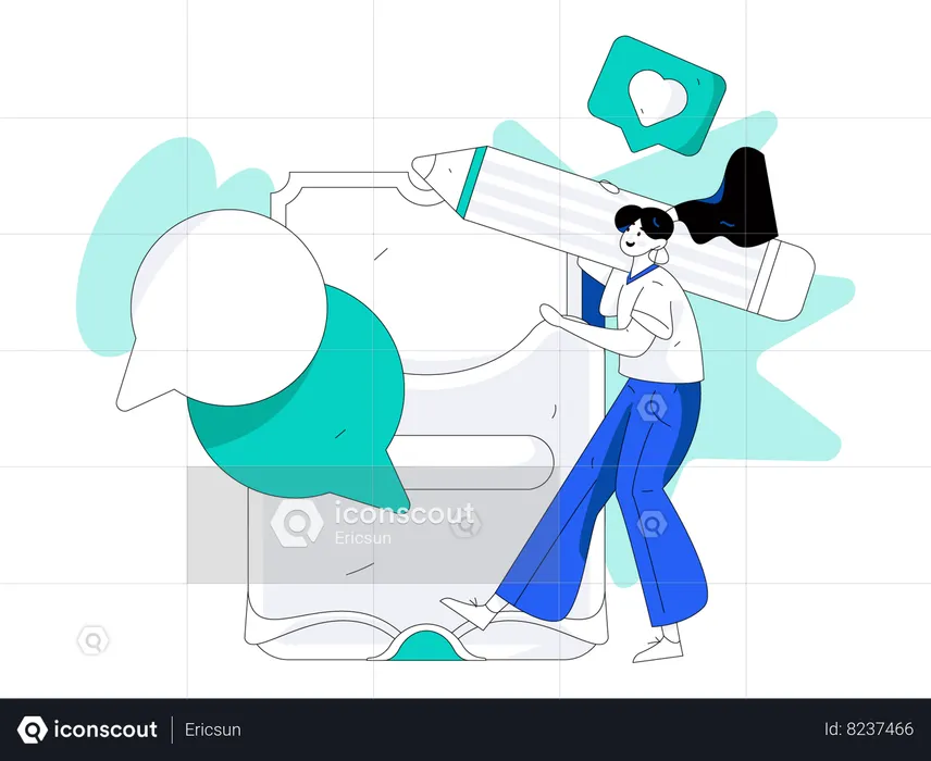 Woman write message  Illustration