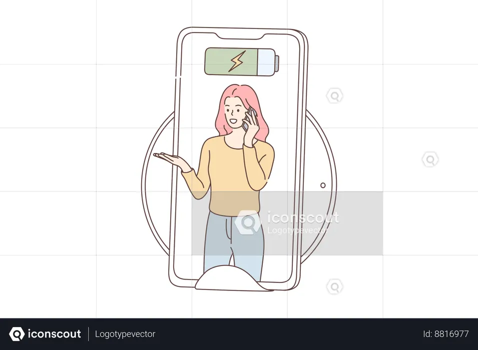 Woman's phone battery is low  Illustration