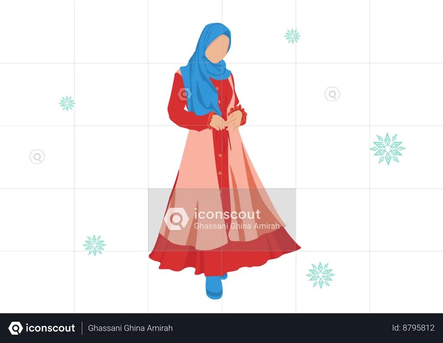 Women abaya fashion Blue and Red combination  Illustration