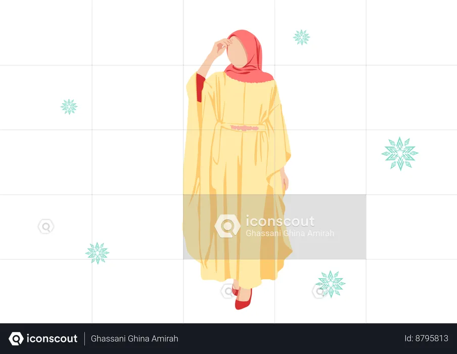 Women abaya fashion yellow and Red combination  Illustration