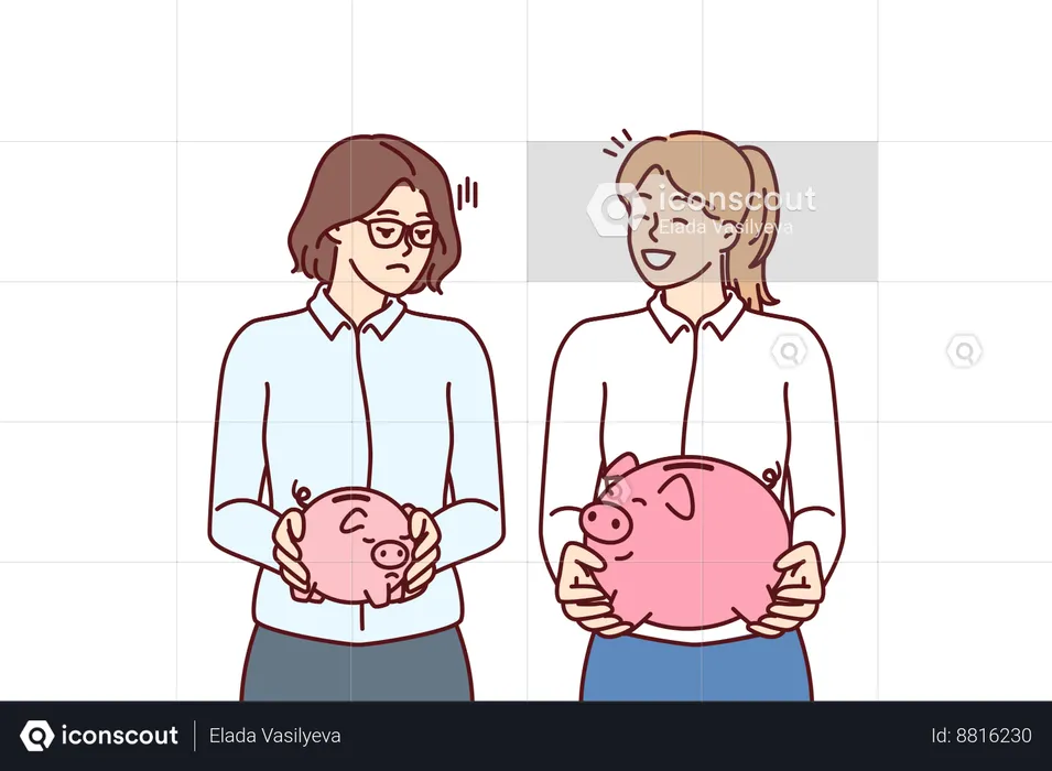 Women are comparing their incomes  Illustration