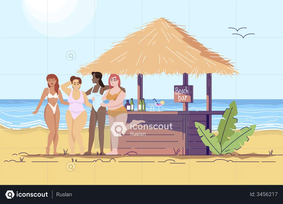 Women at beach bar  Illustration