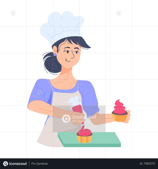 Women baking a cupcake  Illustration