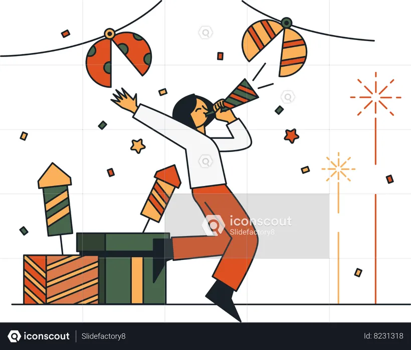 Women Blowing Trumpet Party  Illustration