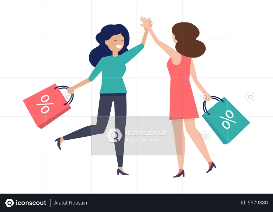 Women celebrating after shopping discount  Illustration