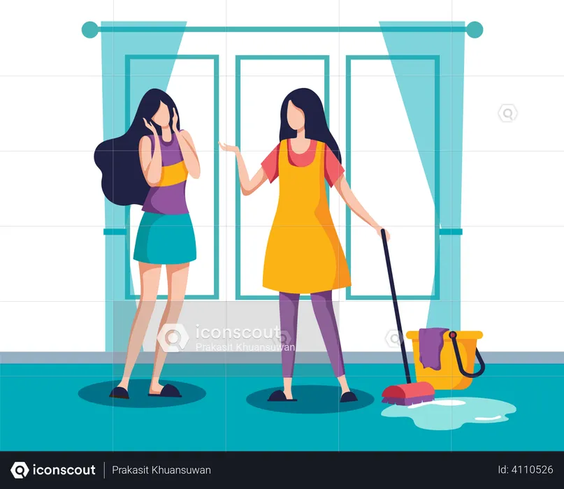 Women cleaning house  Illustration