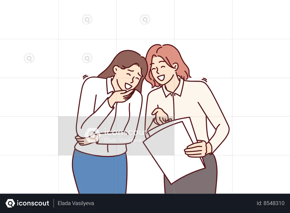 Women colleagues laugh at joke  Illustration