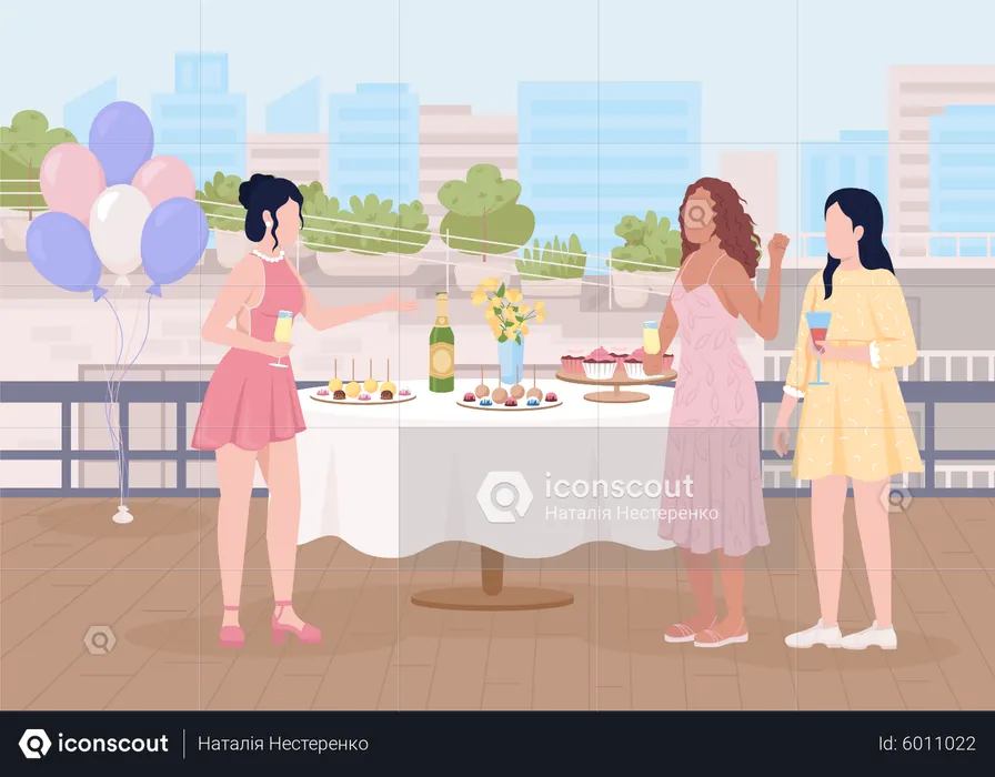 Women communicating at party  Illustration