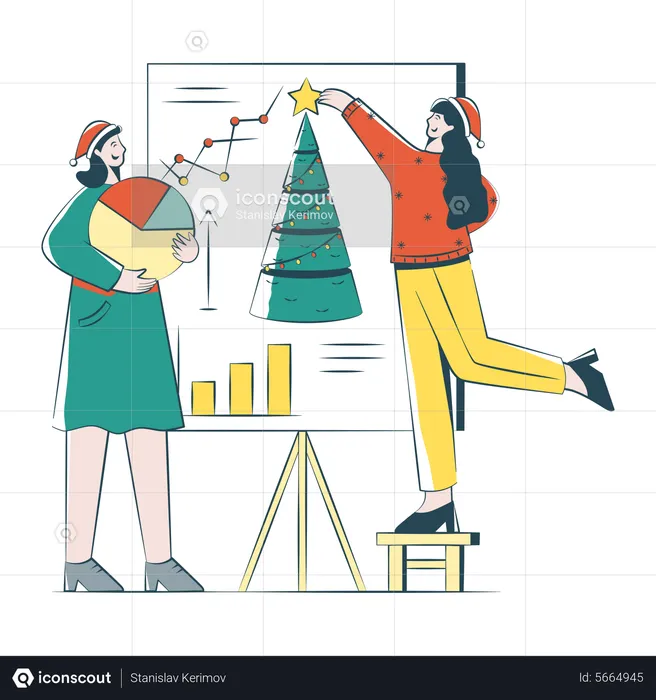 Women Decorate The Board For Christmas  Illustration