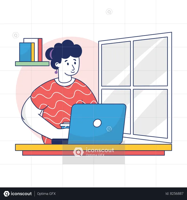 Women Developer Working From Home  Illustration