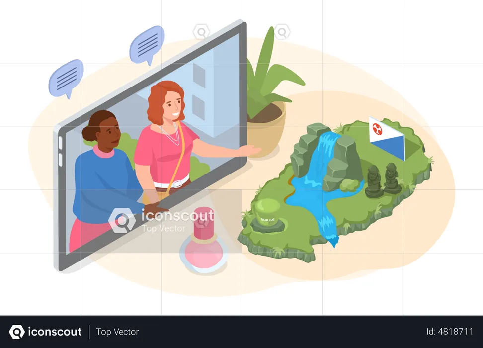 Women discussion about vacation on video call  Illustration