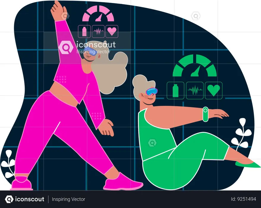 Women does VR floor exercise  Illustration