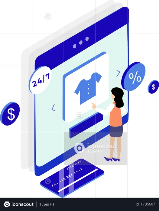 Women doing online shopping and card payment  Illustration