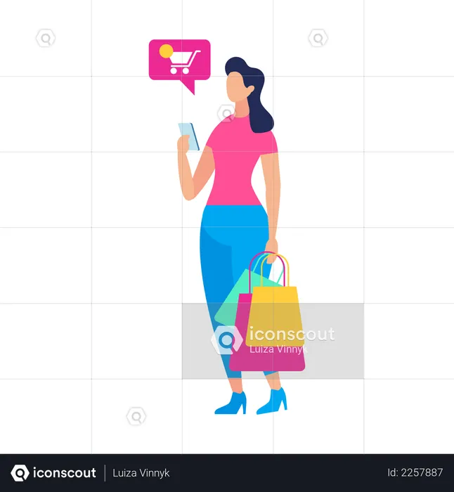 Women Doing online shopping holding shopping bags  Illustration