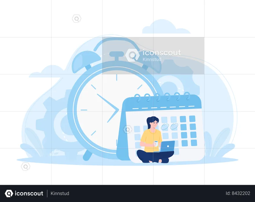 Women doing schedule management with calendar and big clock  Illustration