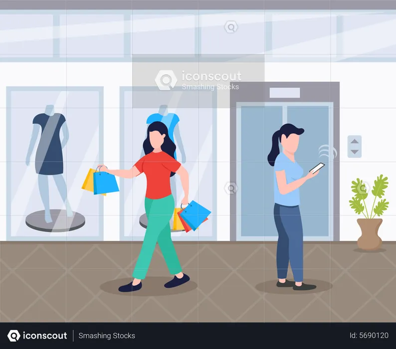 Women doing shopping at mall  Illustration