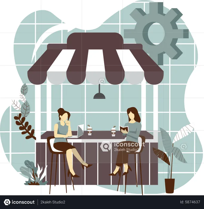 Women drink coffee at cafe  Illustration