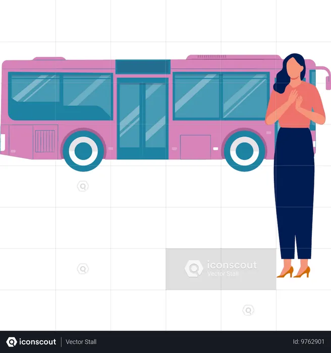 バスに乗ることに興奮する女性たち  イラスト