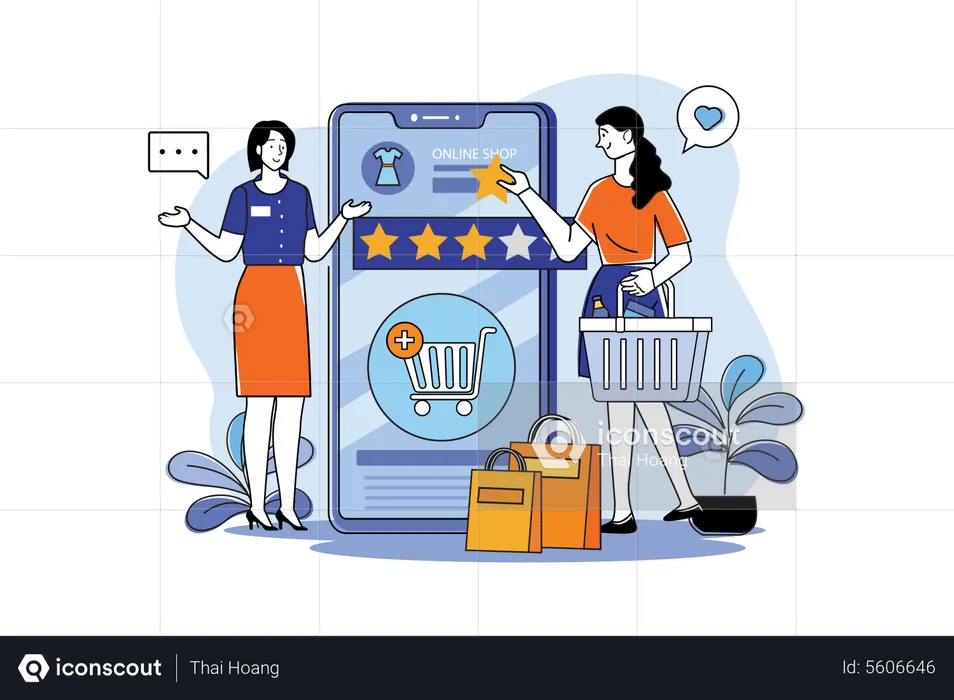 Women Giving Online Shopping Feedback  Illustration