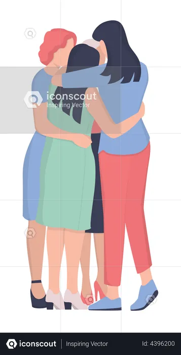 Women group hugging together  Illustration