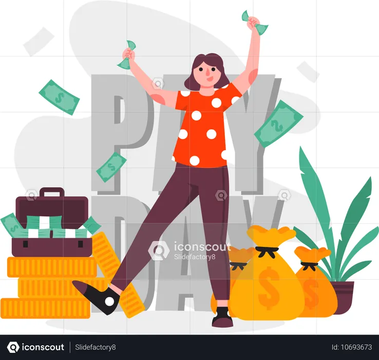 Women Happy to Have Received Paychecks  Illustration