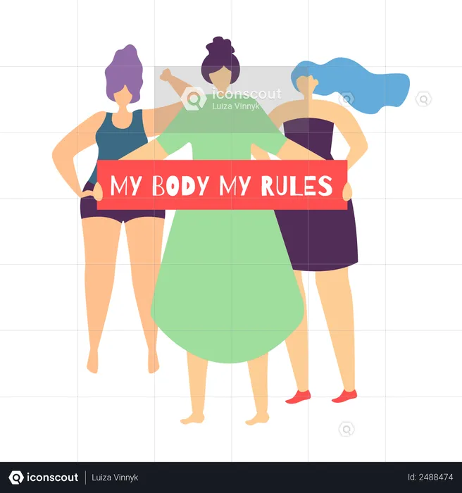Women holding My Body My Rules sign banner  Illustration