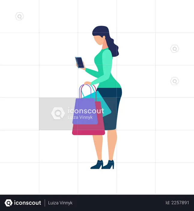 Women Holding Shopping bags and doing online payment  Illustration