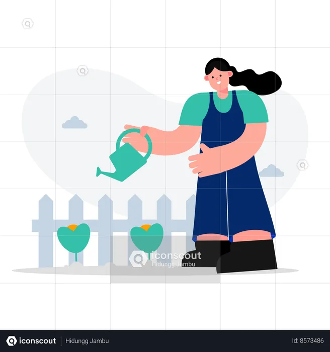 Women housekeeper gardener planting tree  Illustration