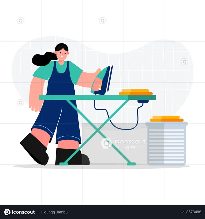 Women housekeeper ironing clothes  Illustration