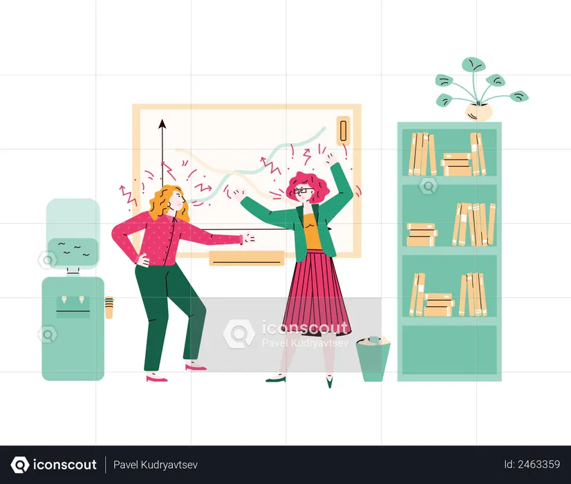 Women in conflict having a scream fight in classroom  Illustration