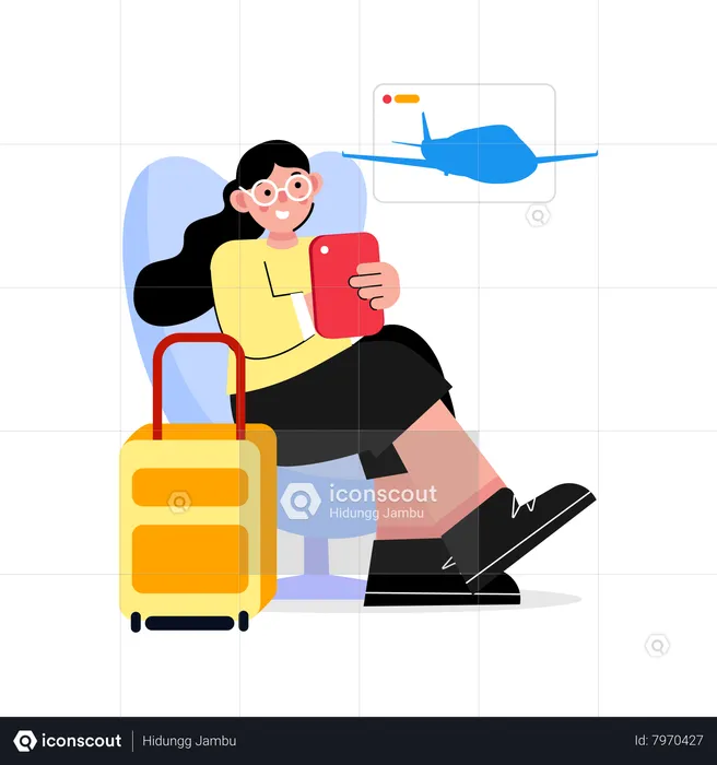Women mobile flight booking  Illustration