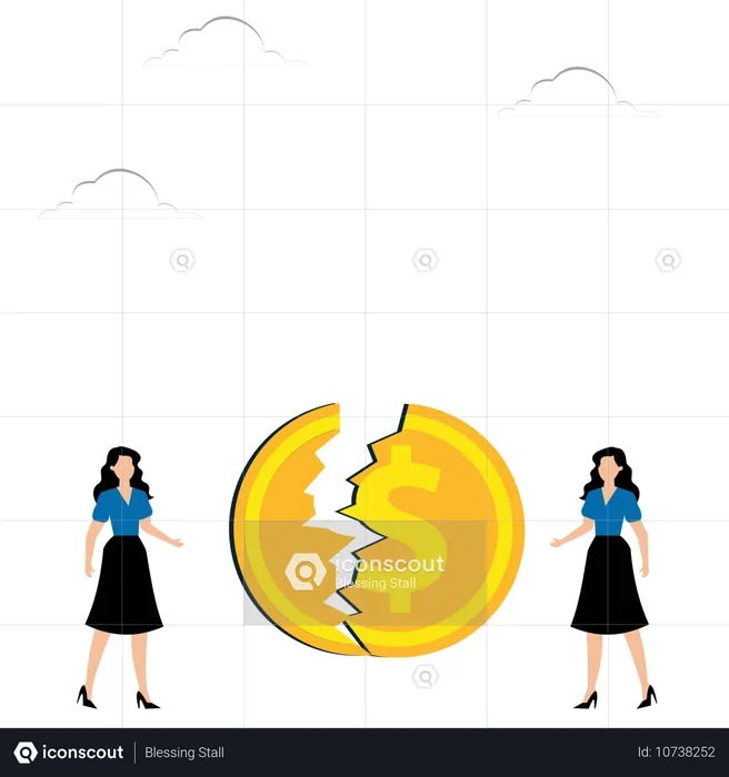 Women Near Broken Dollar Coin  Illustration