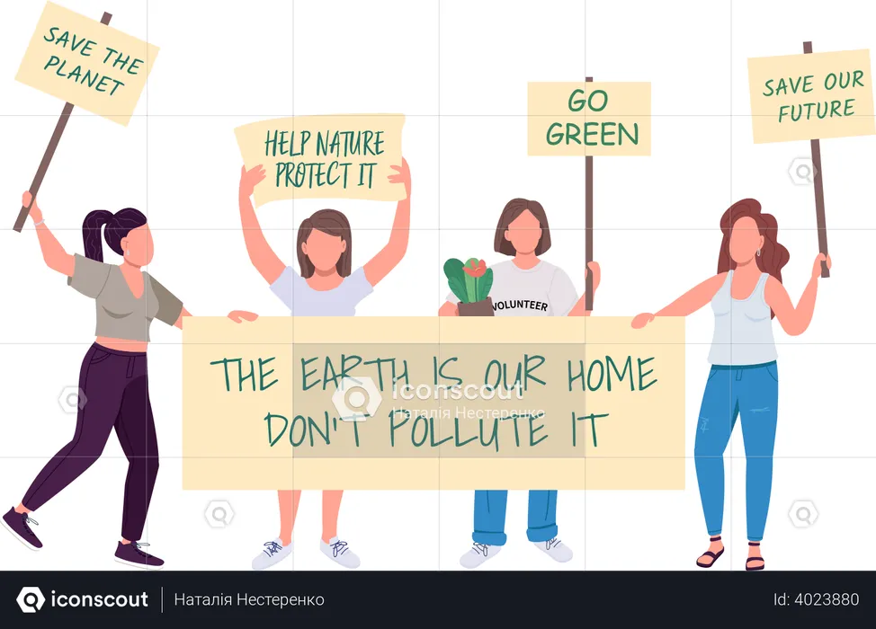 Women on ecology protest  Illustration