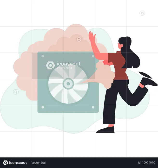 Women pointing air conditional fan  Illustration