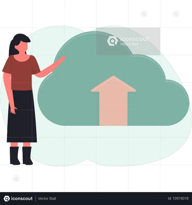 Women pointing cloud download data  Illustration