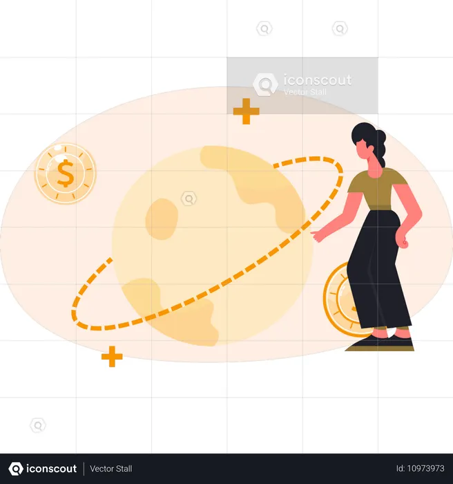 Women pointing global networking  Illustration