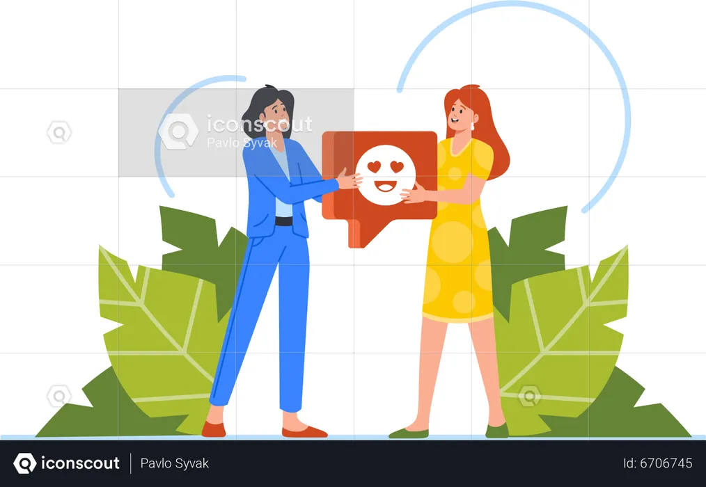 Women React to Message or Post on Social Network  Illustration