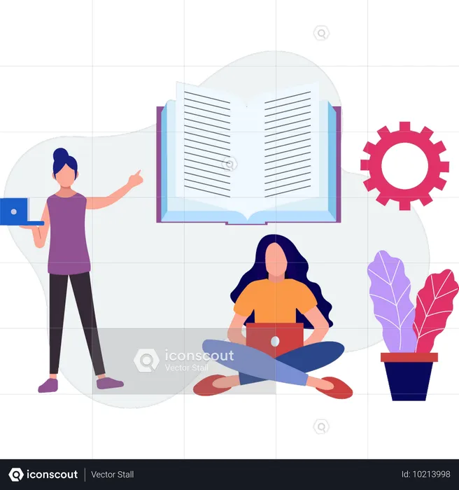 Women reading books for educational preparation  Illustration