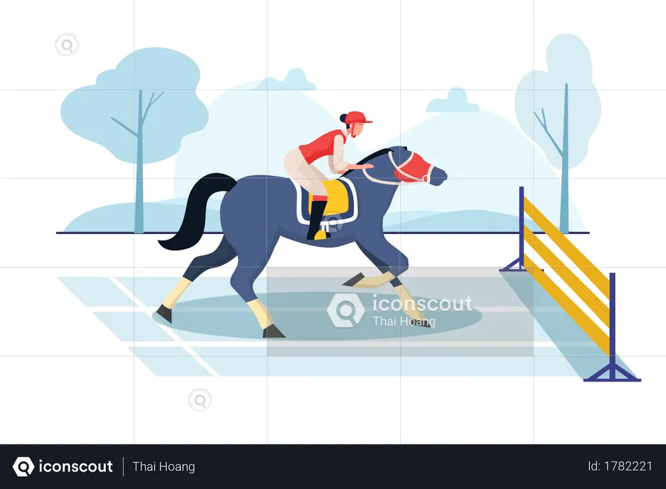 Women riding horse in horse huddle race  Illustration